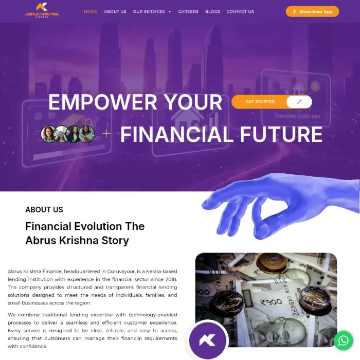 Abrus Krishna Finance — UI/UX Design website homepage screenshot