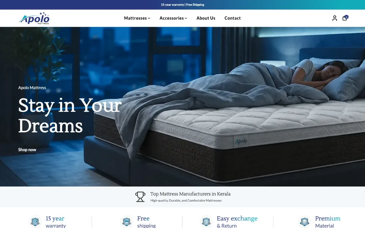 Teknoppy website project - Apolo Mattress Shopify store