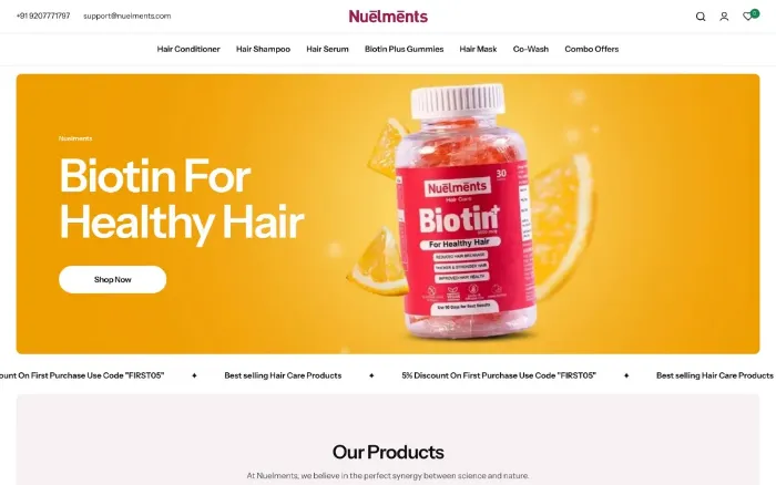 Nuelments website homepage screenshot