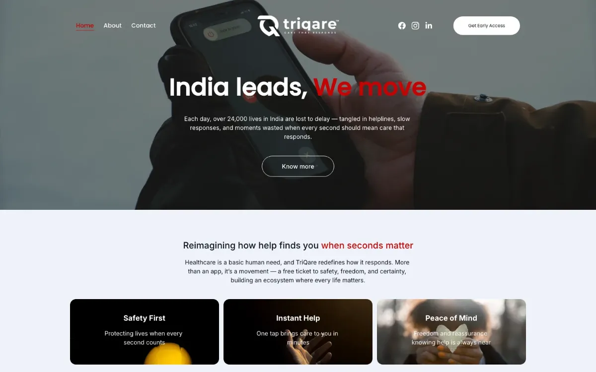 Teknoppy website project - TriQare healthtech emergency SOS application