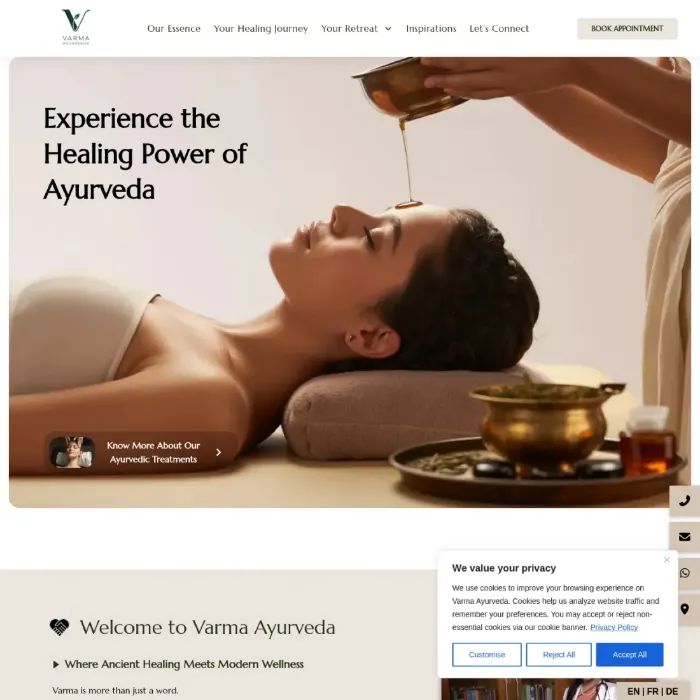Varma Ayurveda — UI/UX Design website homepage screenshot