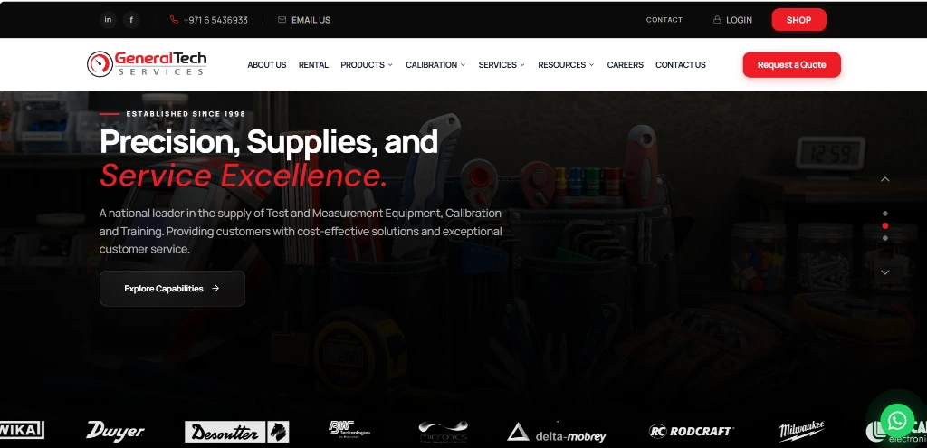 Teknoppy website project - General Tech Services calibration lab homepage