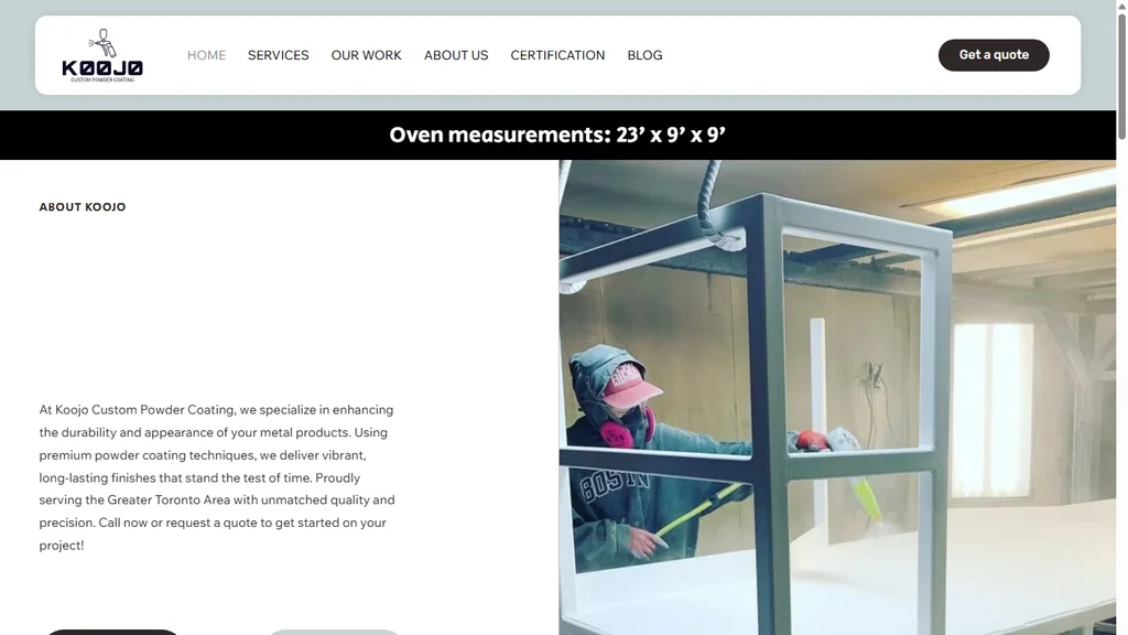 Teknoppy website project - Koojo Custom Powder Coating homepage