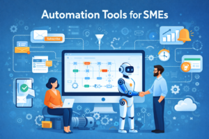 Automation Tools for SMEs dashboard with CRM, analytics, email marketing and workflow automation interface